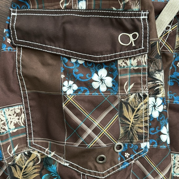 OP MENS SWIM BOARD SHORTS SWIM TRUNKS PATCHWORK LINED - Picture 2 of 4